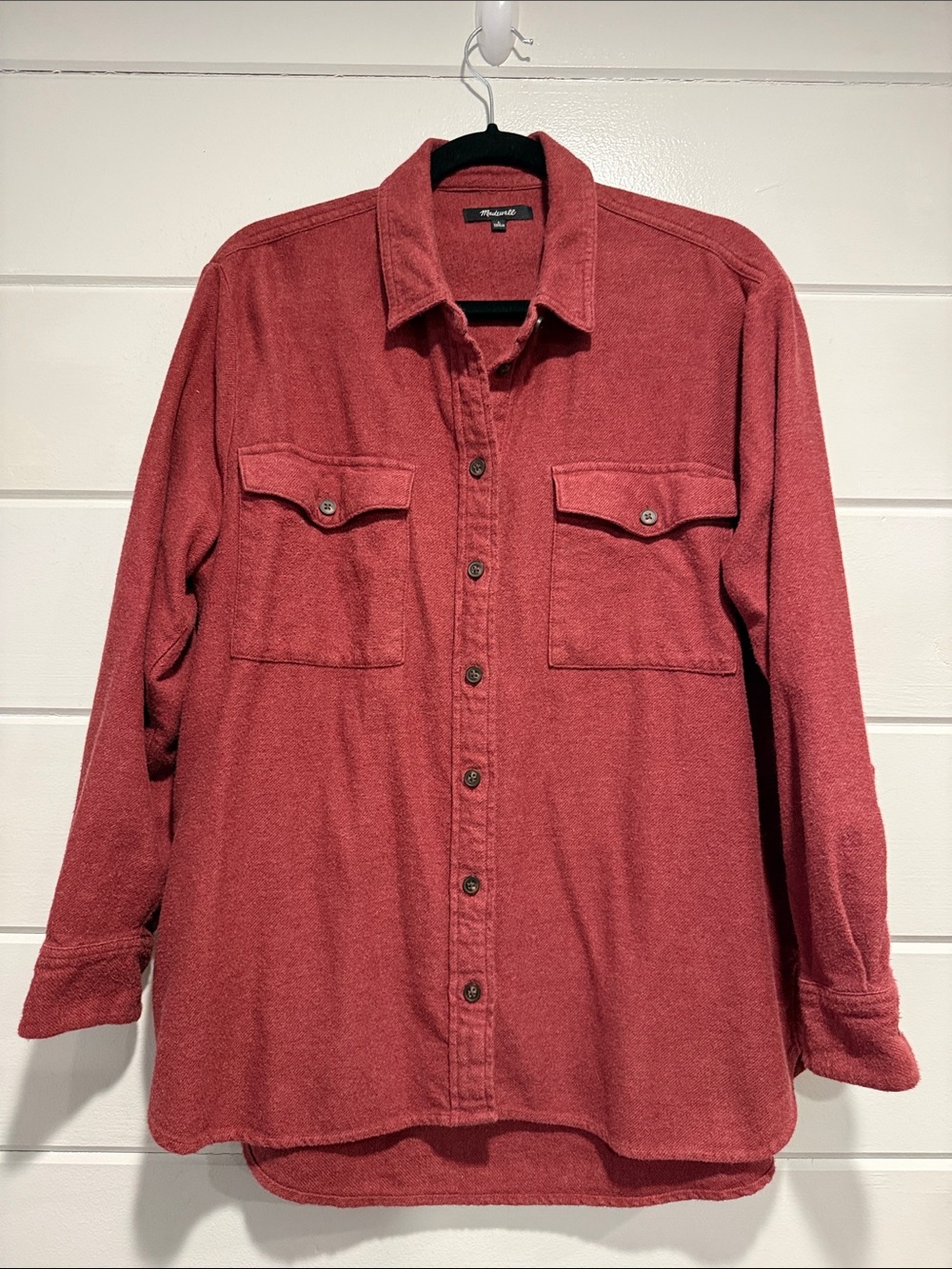 Madewell Rose Red Long-Sleeve Button-Down Shirt.  Size- Large